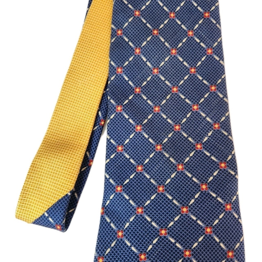 Vintage 90s Tommy Hilfiger 100% Silk Tie Double Pattern Blue/Red Lattice Yellow - Picture 5 of 6